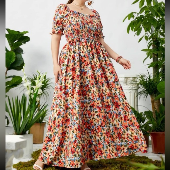 Plus Size Floral Print Bohemian Maxi Dress